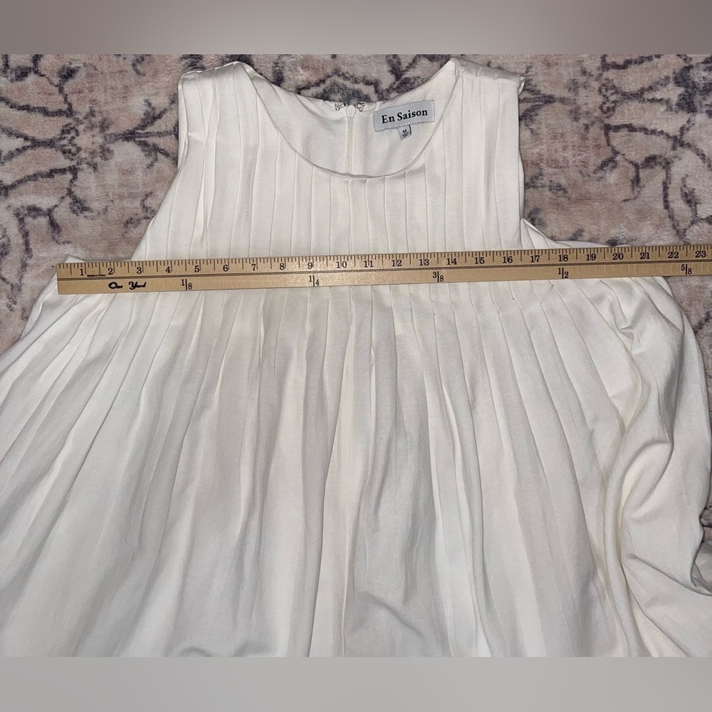 En Saison Jesse Pleated Swing Mini Linen Babydoll Dress Size Medium Off White - Picture 6 of 11